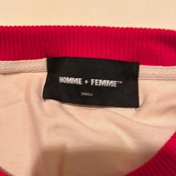 Homme + Femme Unisex S Retro Ringer Graphic Logo Tee Shirt White Red 100% Cotton - Picture 7 of 9